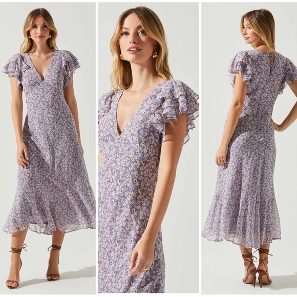 knee length dresses for ladies Blue Multi Floral Ruffle Tiered Midi Dress - All Dresses main image 1